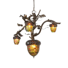 Acorn Branch 4 Light 48" Wide Chandelier with Stained Glass Shades