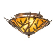 Pine Branch 2 Light 20" Wide Semi-Flush Ceiling Fixture with Amber Mica Shade - Antique Copper Finish