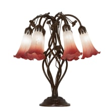 Pond Lily 6 Light 19" Tall Tiffany, Tree Table Lamp with White and Pink Glass Shades