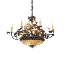 Greenbriar Oak 11 Light 36" Wide Taper Candle Style Chandelier with Art Glass Shade