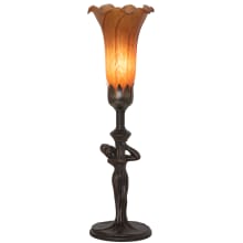 Pond Lily 15" Tall Tiffany, Torchiere Table Lamp with Orange Glass Shade
