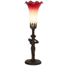 Pond Lily 15" Tall Tiffany, Torchiere Table Lamp with Beige and Red Glass Shade