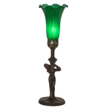 Pond Lily 15" Tall Tiffany, Torchiere Table Lamp with Green Glass Shade