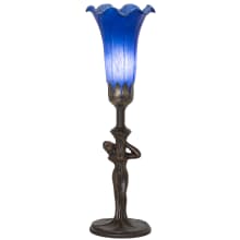 Pond Lily 15" Tall Tiffany, Torchiere Table Lamp with Blue Glass Shade