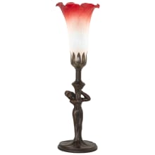 Pond Lily 15" Tall Tiffany, Torchiere Table Lamp with Red and White Glass Shade