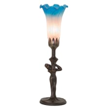 Pond Lily 15" Tall Tiffany, Torchiere Table Lamp with Pink and Blue Glass Shade