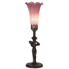Pond Lily 15" Tall Tiffany, Torchiere Table Lamp with Lavender Glass Shade