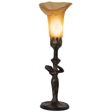 Pond Lily 15" Tall Tiffany, Torchiere Table Lamp with Amber Glass Flower Shade