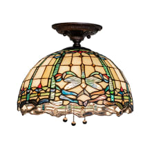 Tiffany Dragonfly 3 Light 12" Wide Semi-Flush Ceiling Fixture