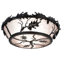 Oak Leaf and Acorn 4 Light 23-1/2" Wide Flush Mount Drum Ceiling Fixture with White Glass Shade
