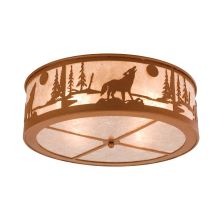 22" W Northwoods Wolf On The Loose Flush Mount Ceiling Fixture