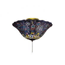 Tiffany Peacock Feather 3 Light 16" Wide Flush Mount Ceiling Fixture with Tiffany Glass Shade