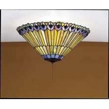 Tiffany Jeweled Peacock 3 Light 17" Wide Flush Mount Ceiling Fixture with Tiffany Glass Shade