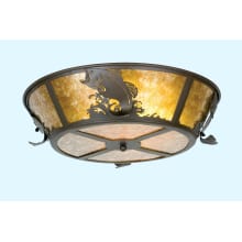 Leaping Bass 4 Light 22" Wide Flush Mount Drum Ceiling Fixture with Brown Glass Shade