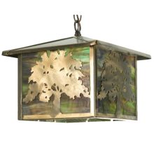 12" Square Oak Tree Lantern Pendant