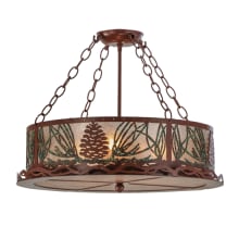 Mountain Pine 4 Light 22" Wide Semi-Flush Drum Ceiling Fixture with Silver Mica Shade - Rust Finish