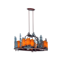 Tall Pines 12 Light 42" Wide Pillar Candle Chandelier with Orange Glass Shade
