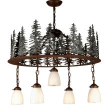 Tall Pines 5 Light 28" Wide Chandelier with White Glass Shade