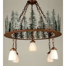 Tall Pines 5 Light 28" Wide Chandelier with White Glass Shade