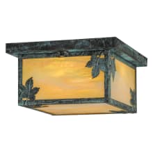 Hyde Park Maple Leaf 2 Light 17" Wide Flush Mount Square Ceiling Fixture with Iridescent Glass Shade - Verdigris Finish