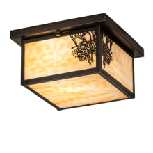 Hyde Park Winter Pine 2 Light 17" Wide Flush Mount Square Ceiling Fixture with Beige Glass Shade - Craftsman Brown Finish