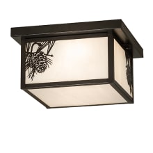 Hyde Park Winter Pine 2 Light 17" Wide Flush Mount Square Ceiling Fixture with White Glass Shade - Craftsman Brown Finish