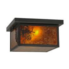 Hyde Park Winter Pine 2 Light 17" Wide Flush Mount Square Ceiling Fixture with Amber Mica Shade - Craftsman Brown Finish