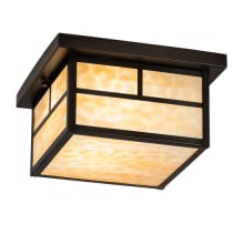 Hyde Park "T" Mission 2 Light 14" Wide Flush Mount Square Ceiling Fixture with Beige Glass Shade - Craftsman Brown Finish