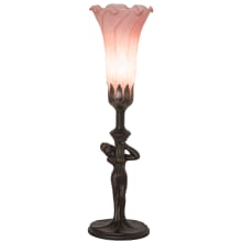 Pond Lily 15" Tall Tiffany, Torchiere Table Lamp with Pink Glass Shade