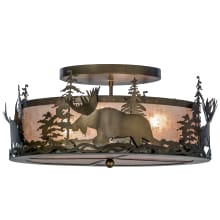 Moose at Dusk 3 Light 22" Wide Flush Mount Drum Ceiling Fixture with White Mica Shade