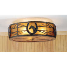 Horseshoe 3 Light 22" Wide Semi Flush Drum Ceiling Fixture with Brown Mica Shade
