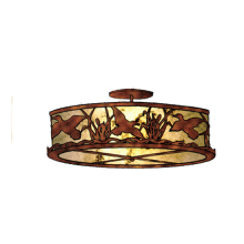 Ducks in Flight 3 Light 16" Wide Semi Flush Drum Ceiling Fixture with Silver Mica Shade