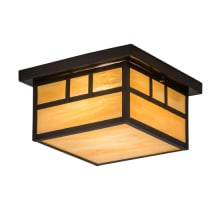 Hyde Park Double Bar Mission 2 Light 17" Wide Flush Mount Square Ceiling Fixture with Beige Art Glass Shade - Craftsman Brown Finish
