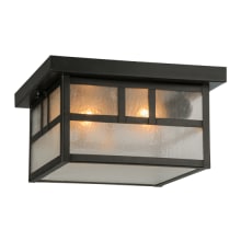 Hyde Park Double Bar Mission 2 Light 17" Wide Flush Mount Square Ceiling Fixture with Clear, Seedy Glass Shade - Craftsman Brown Finish
