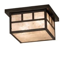 Hyde Park "T" Mission 2 Light 17" Wide Flush Mount Square Ceiling Fixture with Silver Mica Shade - Craftsman Brown Finish