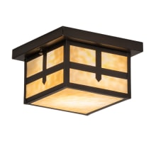 Hyde Park Cross Mission 14" Wide Flush Mount Square Ceiling Fixture with Beige Glass Shade - Craftsman Brown Finish