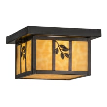 Hyde Park Sprig 14" Wide Flush Mount Square Ceiling Fixture with Beige Glass Shade - Craftsman Brown Finish