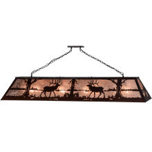 Elk at Lake 9 Light 72" Wide Billiard Chandelier with Silver Mica Shade