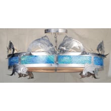 Trout 8 Light 65-1/2" Wide Semi Flush Drum Ceiling Fixture with Multi-colored Glass Shade