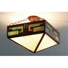 Southwest Mission 4 Light 16" Wide Semi Flush Ceiling Fixture with Multi-colored Glass Shade