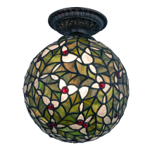 Holly Ball Single Light 9" Wide Flush Mount Ceiling Fixture with Tiffany Glass Shade