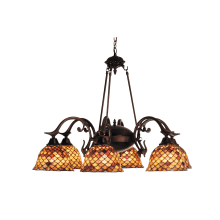 Tiffany Fishscale 6 Light 32-1/2" Wide Chandelier with Tiffany Glass Shade