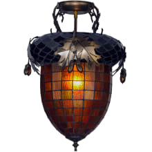 Greenbriar Oak Single Light 12" Wide Flush Mount Ceiling Fixture with Tiffany Glass Shade