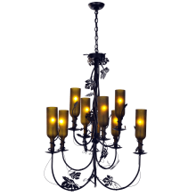 Tuscan Vineyard 9 Light 34" Wide Chandelier with Green Glass Shade