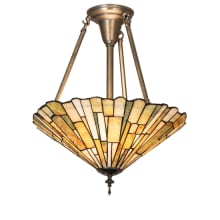 Delta 3 Light 17" Wide Semi-Flush Ceiling Fixture - Antique Brass Finish