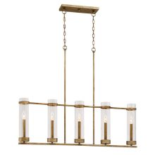 Milan 40" Wide 5 Light Linear Chandelier with Clear Cylinder Shades