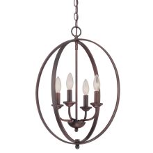 4 Light 16" Wide Pendant with Cage Frame and Candle Style Lights