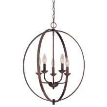 5 Light 20" Wide Pendant with Cage Frame and Candle Style Lights