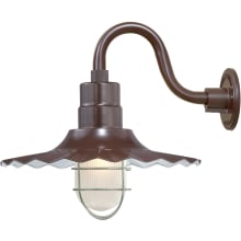 RLM 1 Light Outdoor Wall Sconce with 15" Wide Radial Wave Shade and 10" Gooseneck Stem