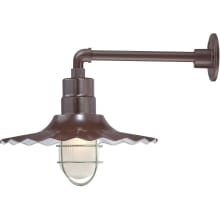 RLM 1 Light Outdoor Wall Sconce with 15" Wide Radial Wave Shade and 13" Gooseneck Stem